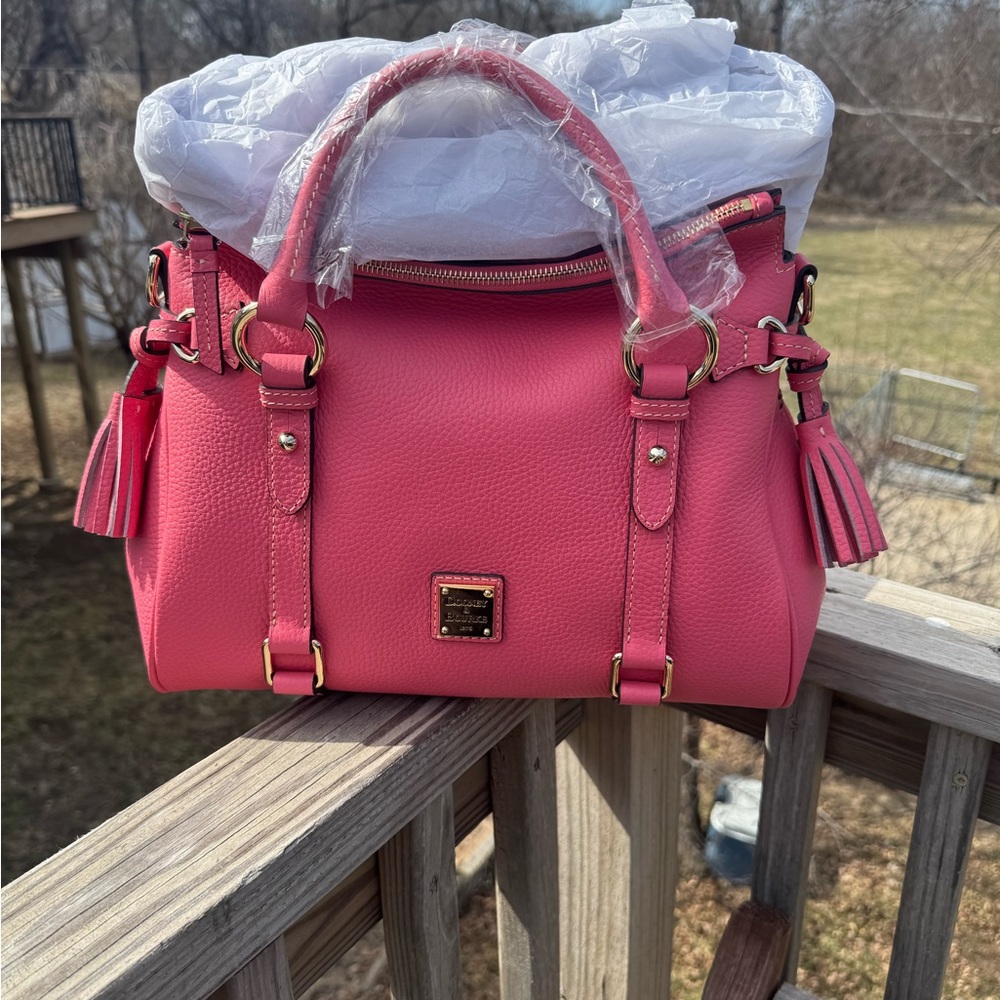Dooney & Bourke Bubblegum Pink Pebble Leather Satchel with Tassels